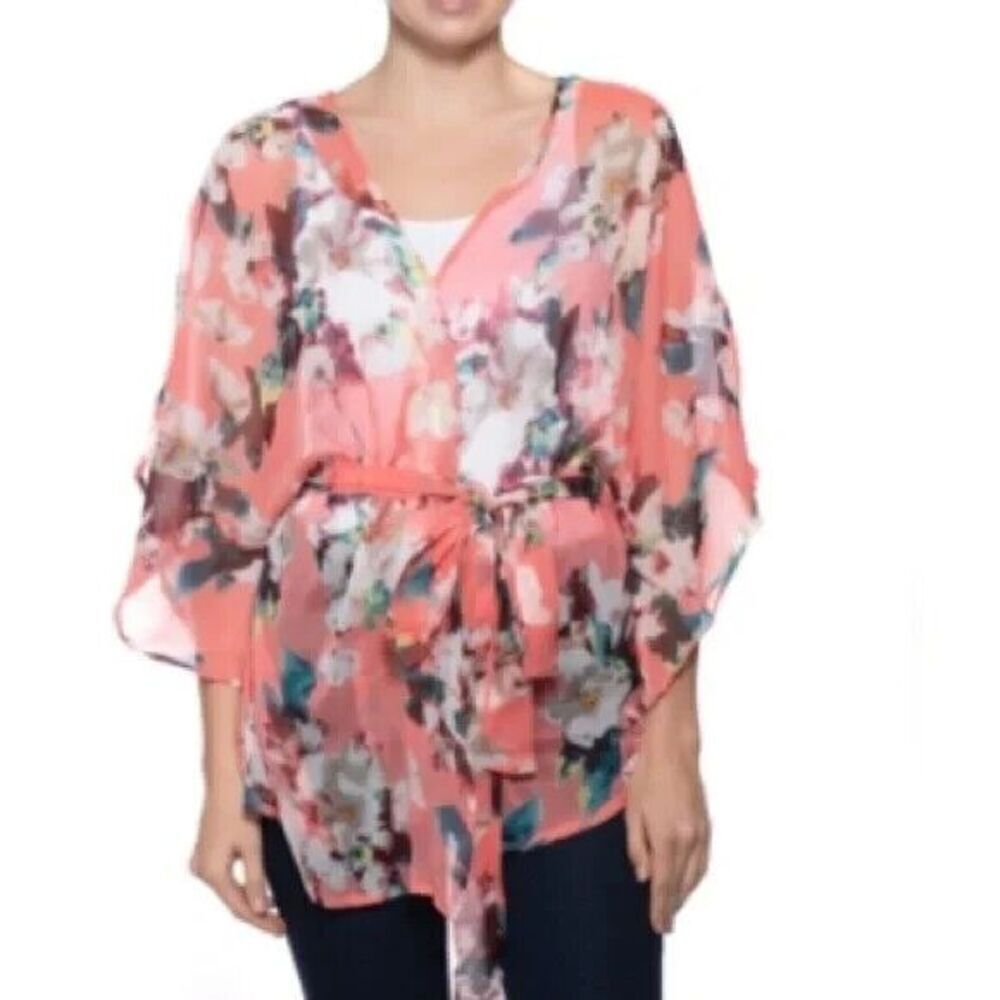 INC International Concepts Blossom-Print Belted Kimono Wrap WOMEN BEACHWEAR